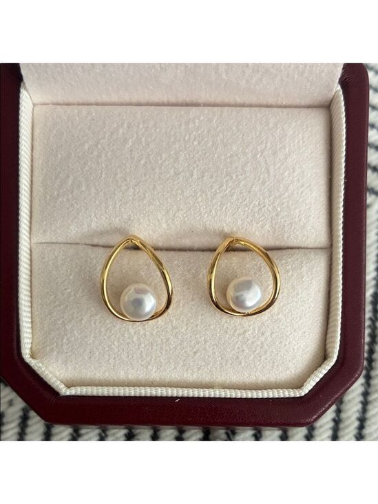 Handmade Jewelry - Gold Teardrop Pearl Stud Earrings - Elegant Women’s Jewelry